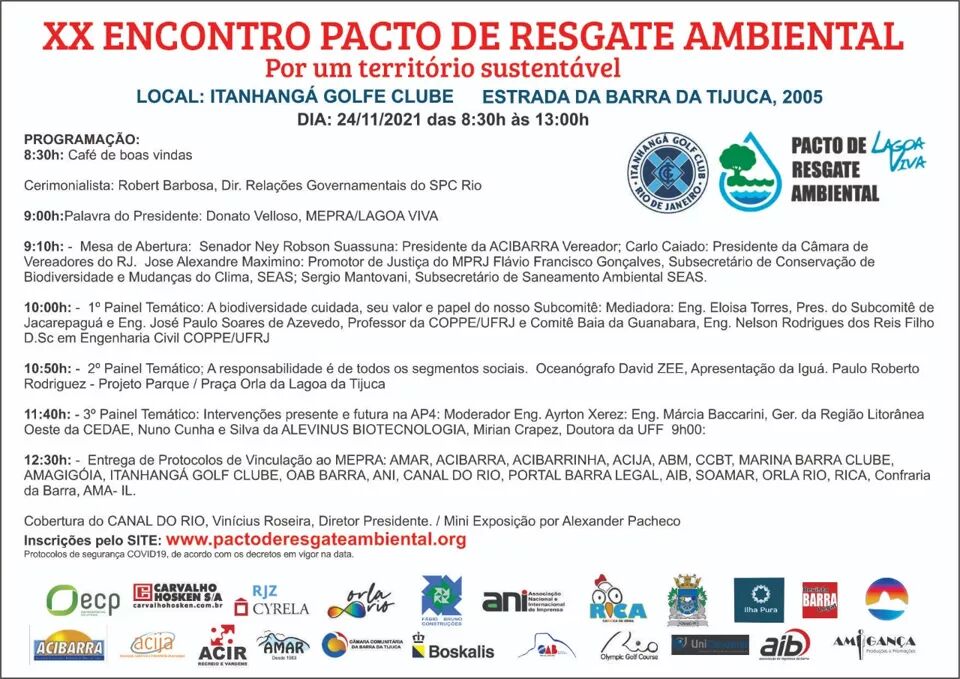 XX Encontro Pacto de Resgate Ambiental : Por uma bacia hidrográfica sustentável, dia (24/11)